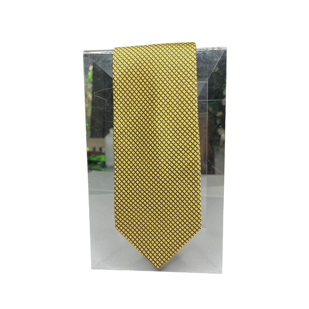 Craft & Barrow Mens Yellow & Black Patterned Tie 100 % Silk Blend Classic Formal